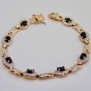 Sapphires Sterling Silver .925 Gold Tone Tennis Bracelet XO Link Chain 7.5" Gems